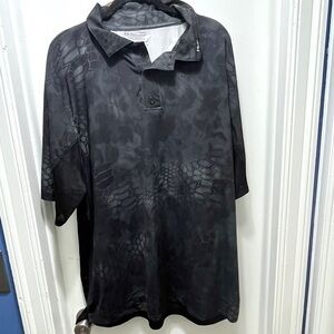 Huk Fishing men's short sleeve Kryptek Icon polo shirt in black camo.